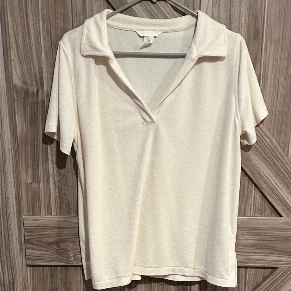 H&M Cream Terry-cloth Polo Short Sleeve Women's Tee